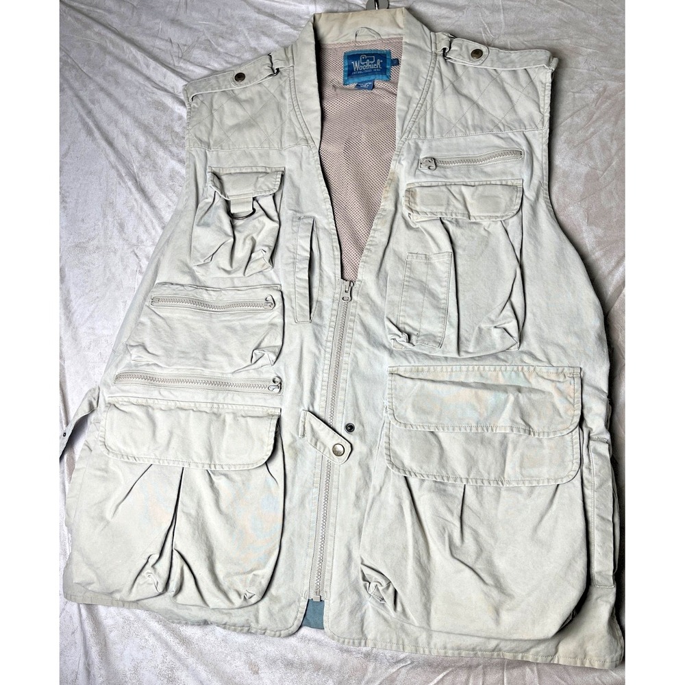 Vtg 90s Woolrich Tactical Cargo Vest Gorpcore Cream sixe XL